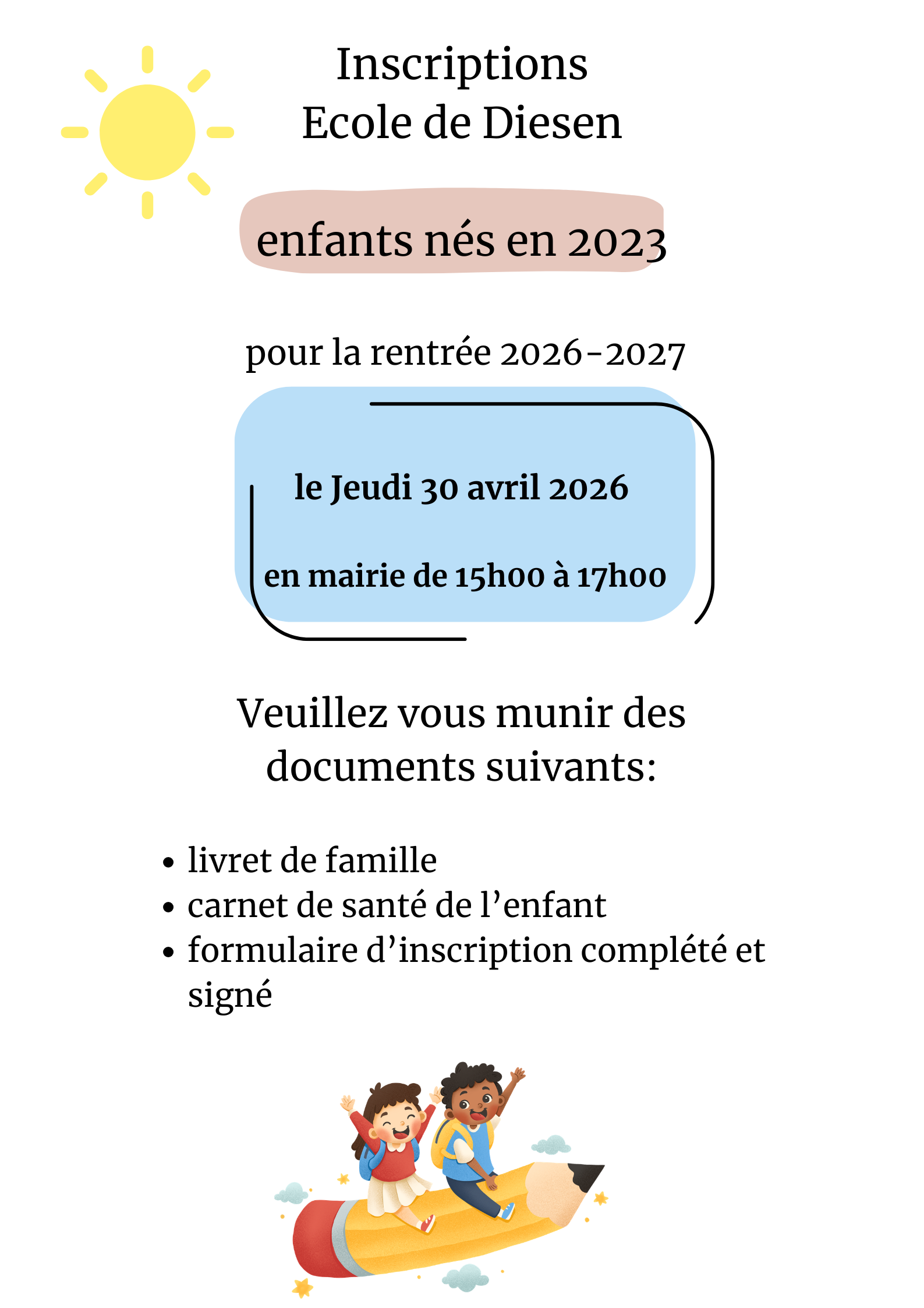 inscription école enfants nées en 2023