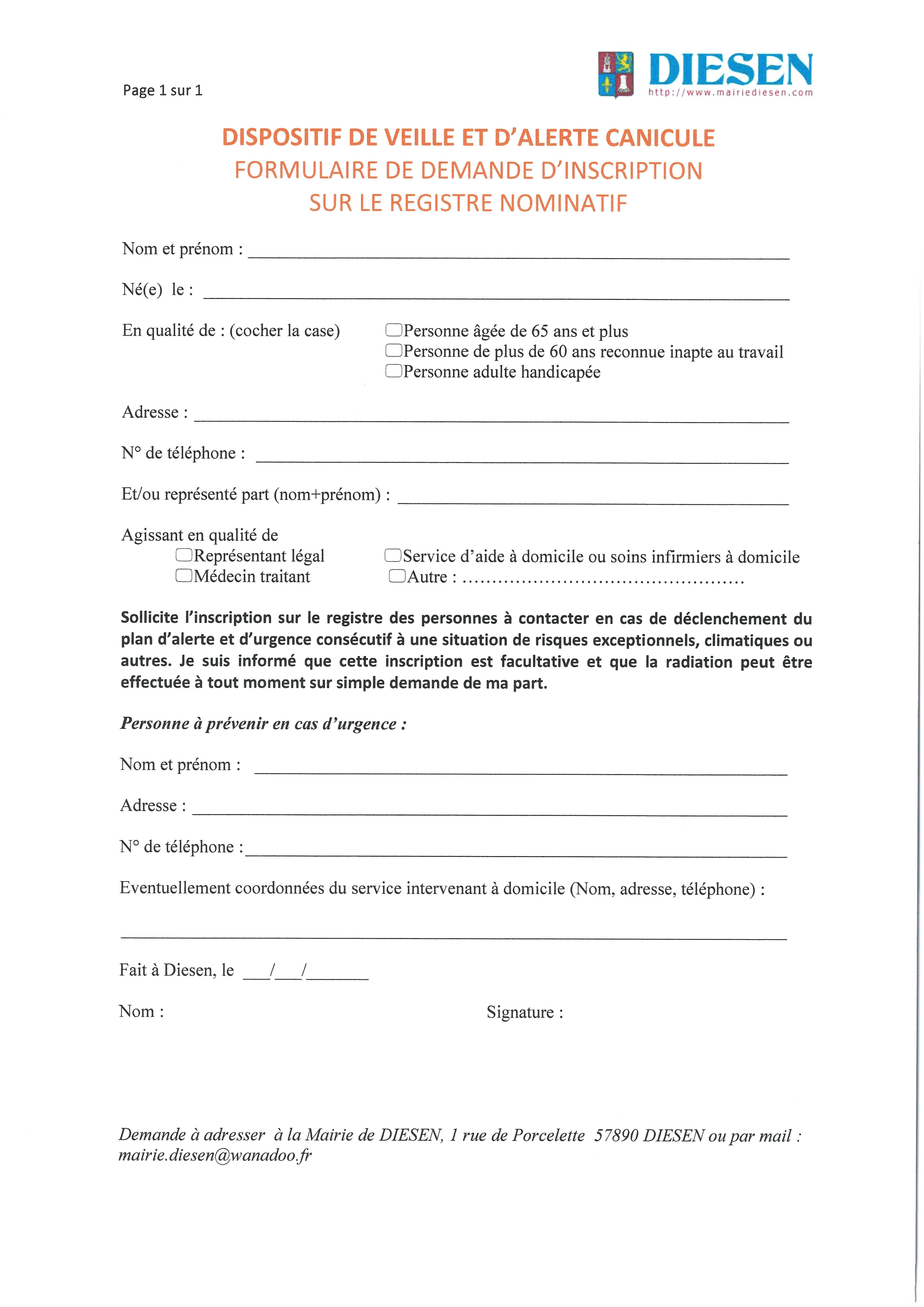 formulaire plan canicule